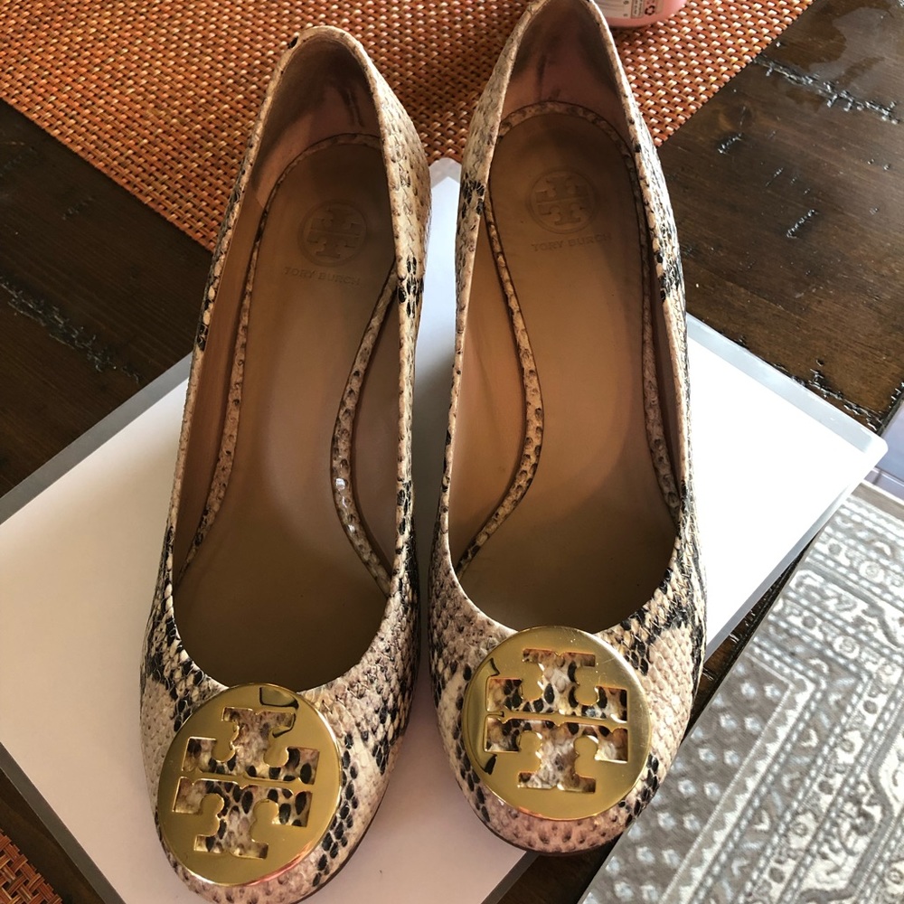 Tory Burch Wedges, animal print, slightly worn